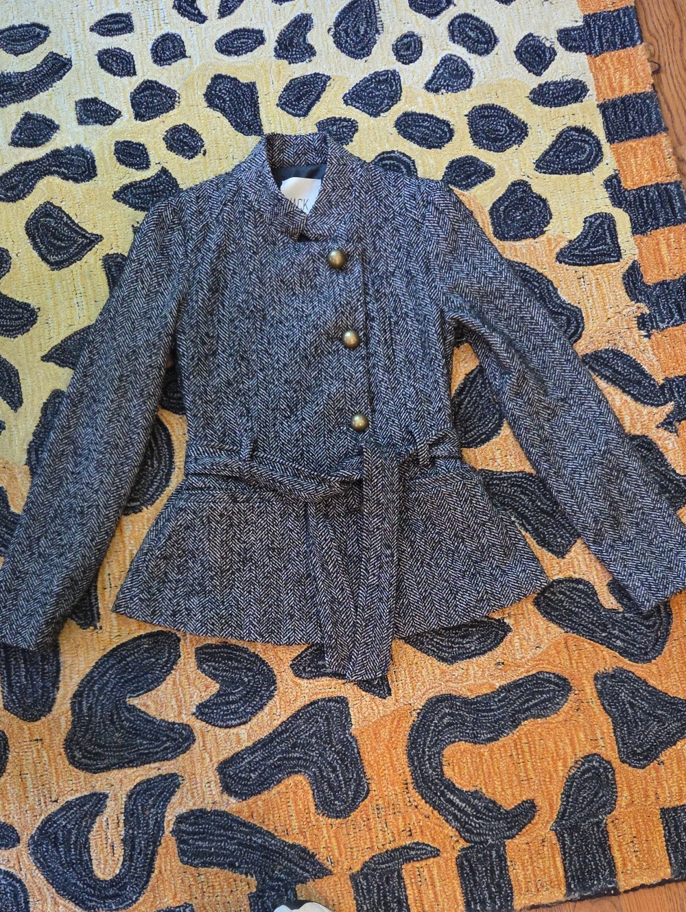 Jack by BB Dakota Black Herringbone Peplum Jacket with Belt